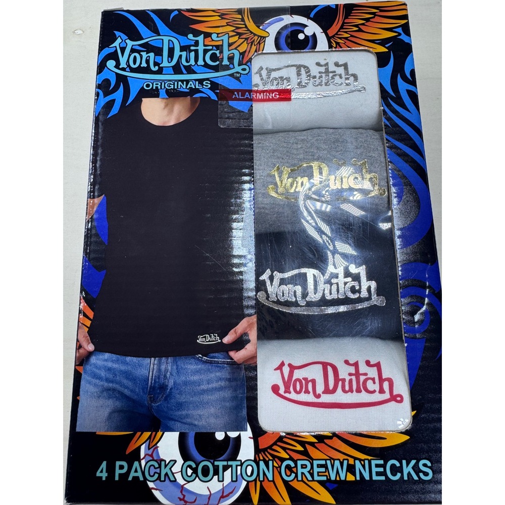Von Dutch Originals‎ Mens 4 Pack Cotton Crew Neck T-Shirts Logo Multi Color Med